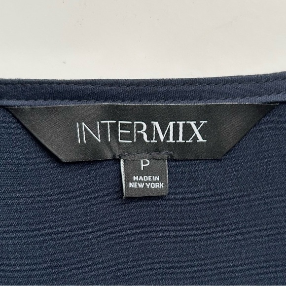 Intermix Navy Blue Satin Open Button Back Long Sleeve V-Neck Cutout Blouse XS - Picture 6 of 7